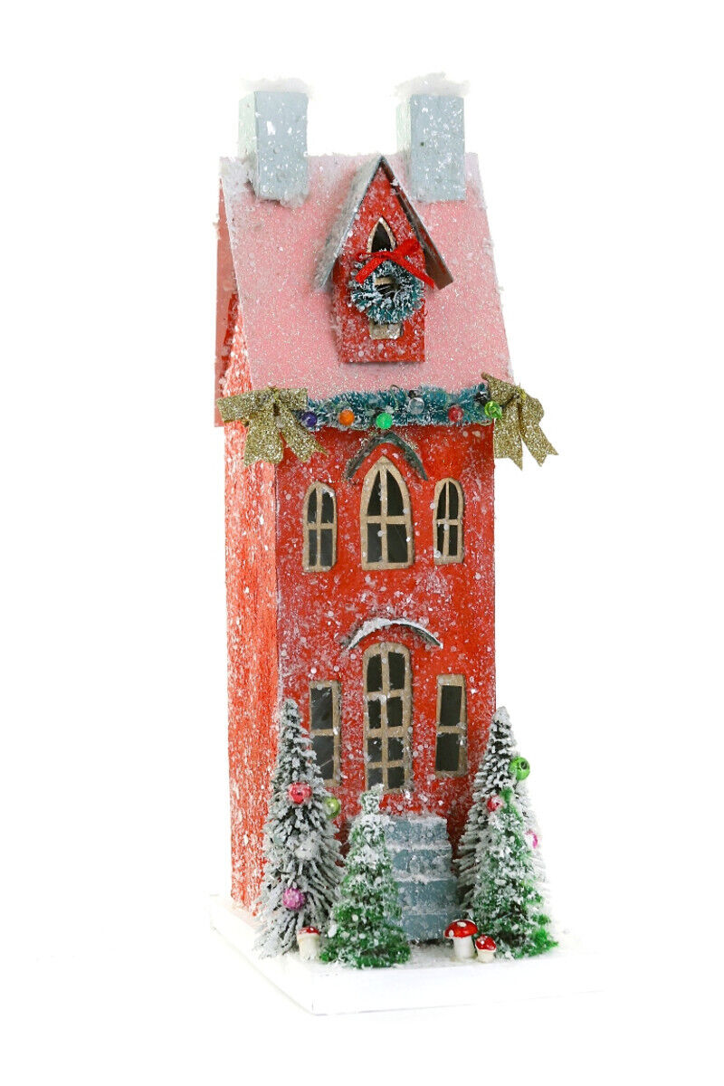 Cody Foster Christmas Light Up House, Glitter House, Red Townhouse, HOU-338