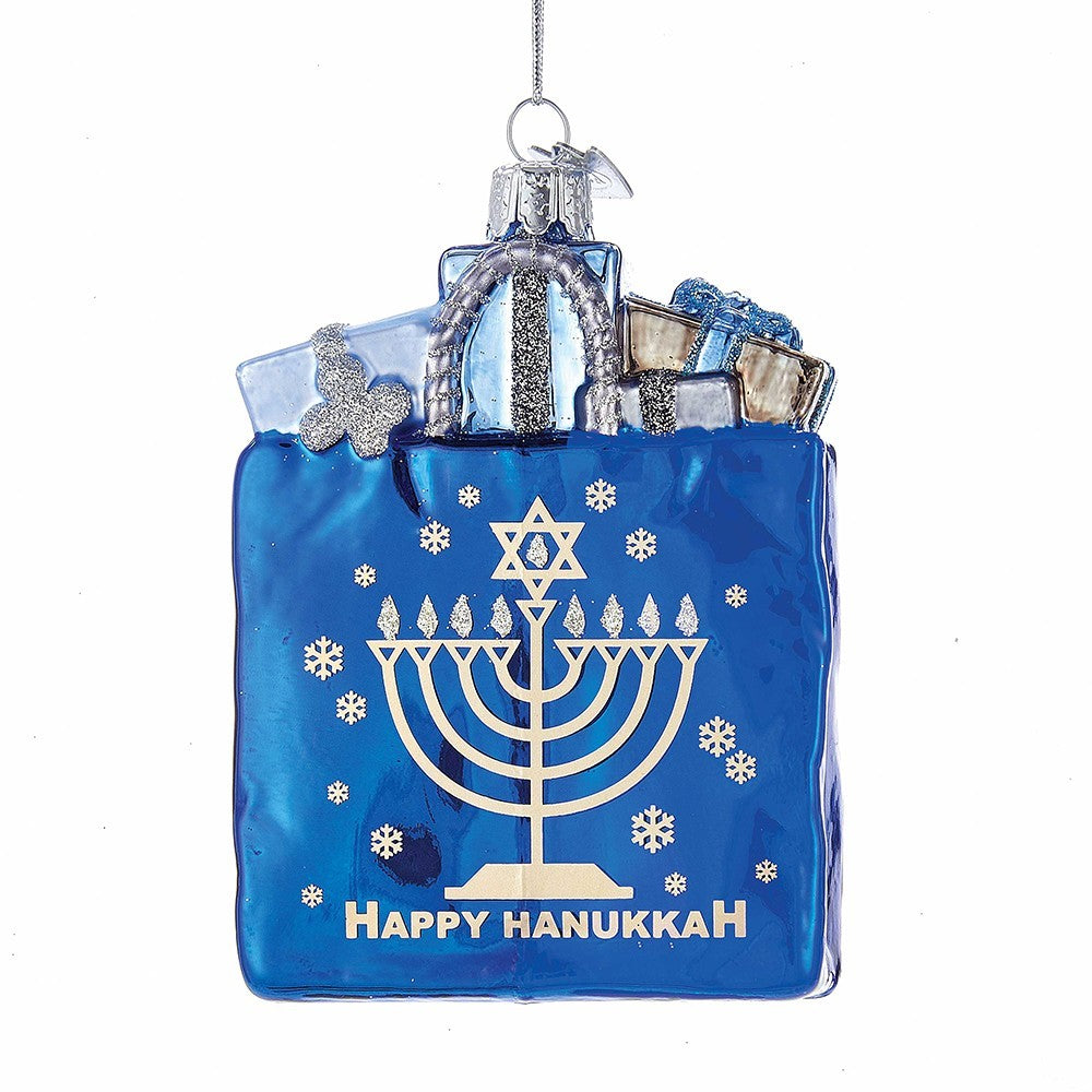 Kurt Adler: Hanukkah; Noble Gems™ Happy Hanukkah Gift Bag Glass Ornament
