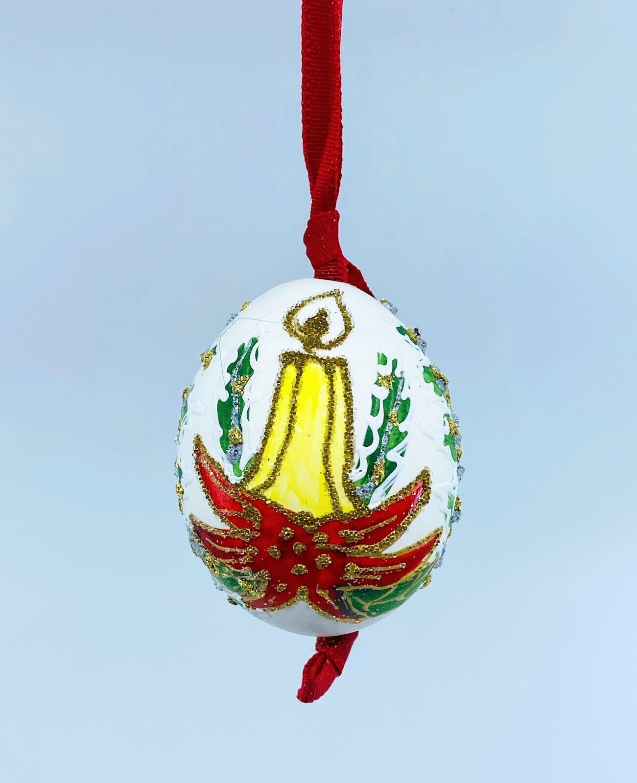 Christmas Ornament: Peter Priess Christmas Egg Ornament; Festive Candles & Bells