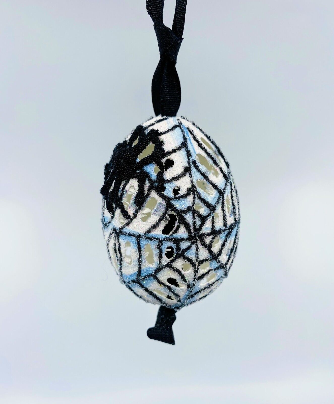 Halloween Ornament: Peter Priess Egg; Spooky Black Spider Web