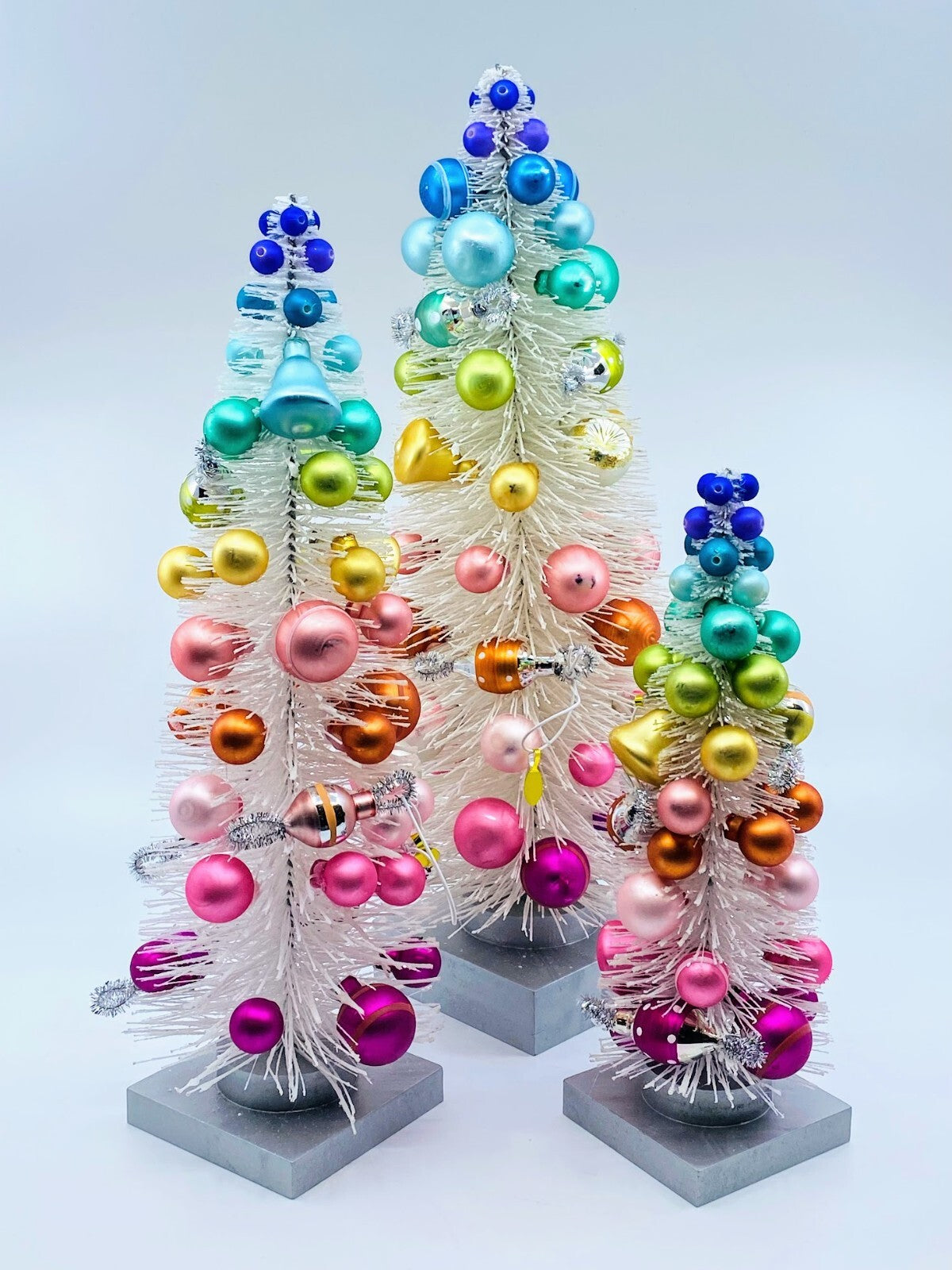 Cody Foster: Sisal Trees; White Rainbow Trees with Ornaments; Set of 3