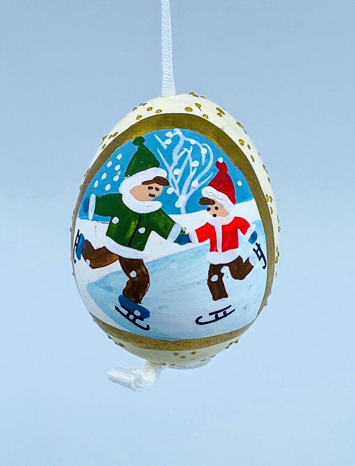 Christmas Ornament: Peter Priess Christmas Egg Ornament; Winter Fun Scene