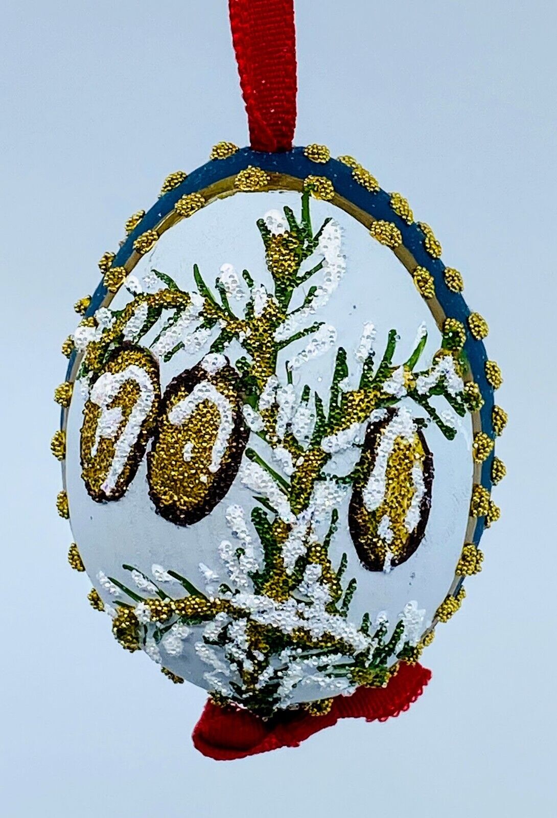 Christmas Ornament: Peter Priess Christmas Egg Ornament; Red Cardinal w/Florals