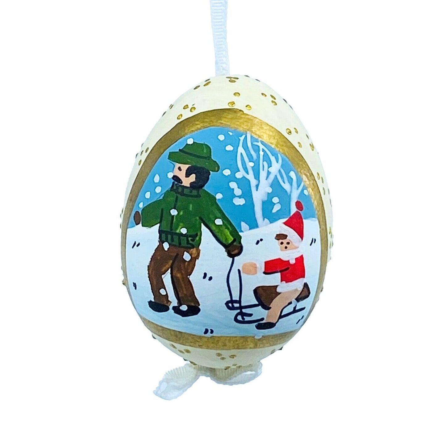 Christmas Ornament: Peter Priess Christmas Egg Ornament; Winter Fun Scene