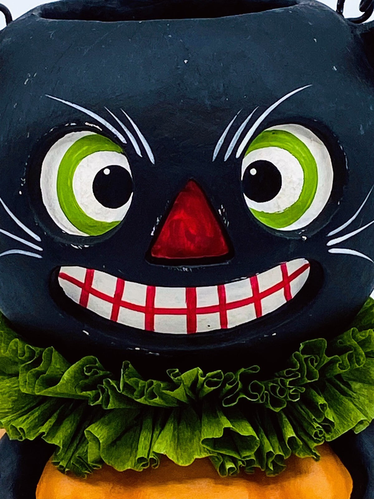 Bethany Lowe Designs: Halloween; Vintage Black Cat in Pumpkin Bucket