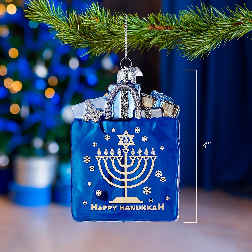 Kurt Adler: Hanukkah; Noble Gems™ Happy Hanukkah Gift Bag Glass Ornament