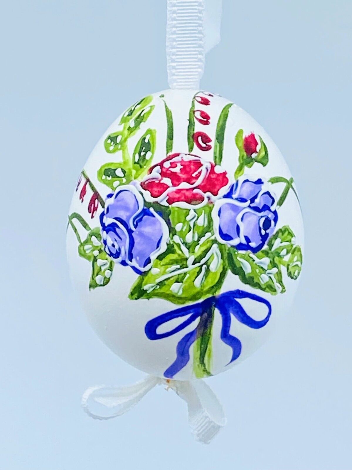 Easter Egg Ornament: Peter Priess; Dutch Spring Flower Bulb Motif w/Purple Bow