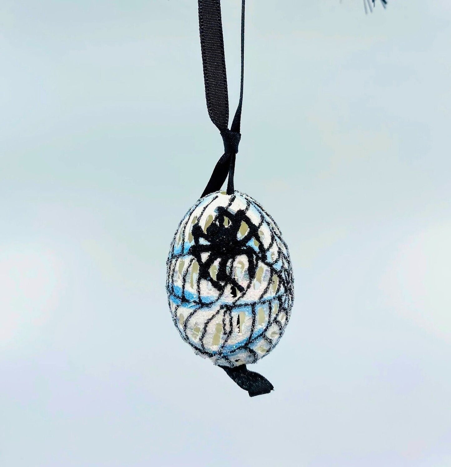 Halloween Ornament: Peter Priess Egg; Spooky Black Spider Web