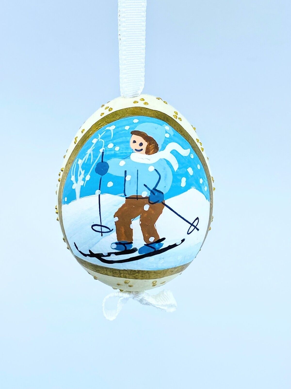Christmas Ornament: Peter Priess Christmas Egg Ornament; Winter Fun Scene