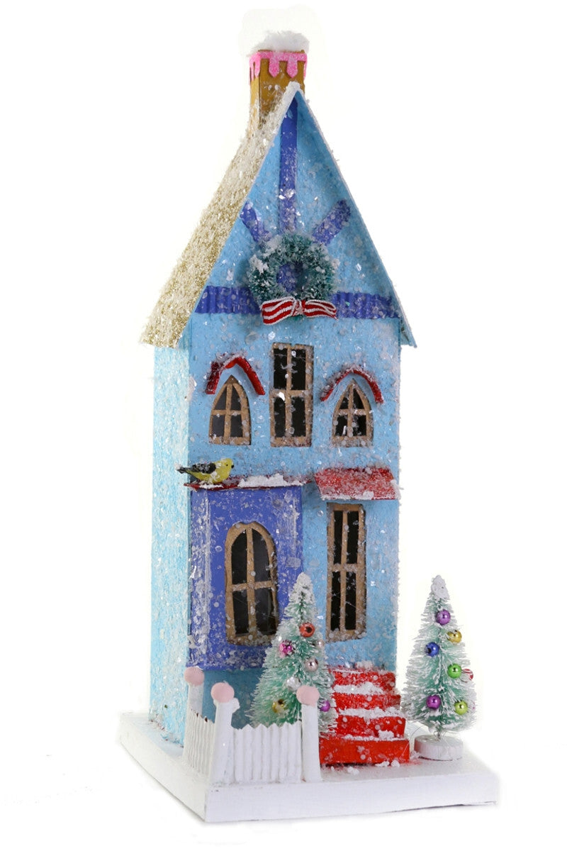 Cody Foster Christmas Light Up House, Glitter House, Blue Townhouse, HOU-341