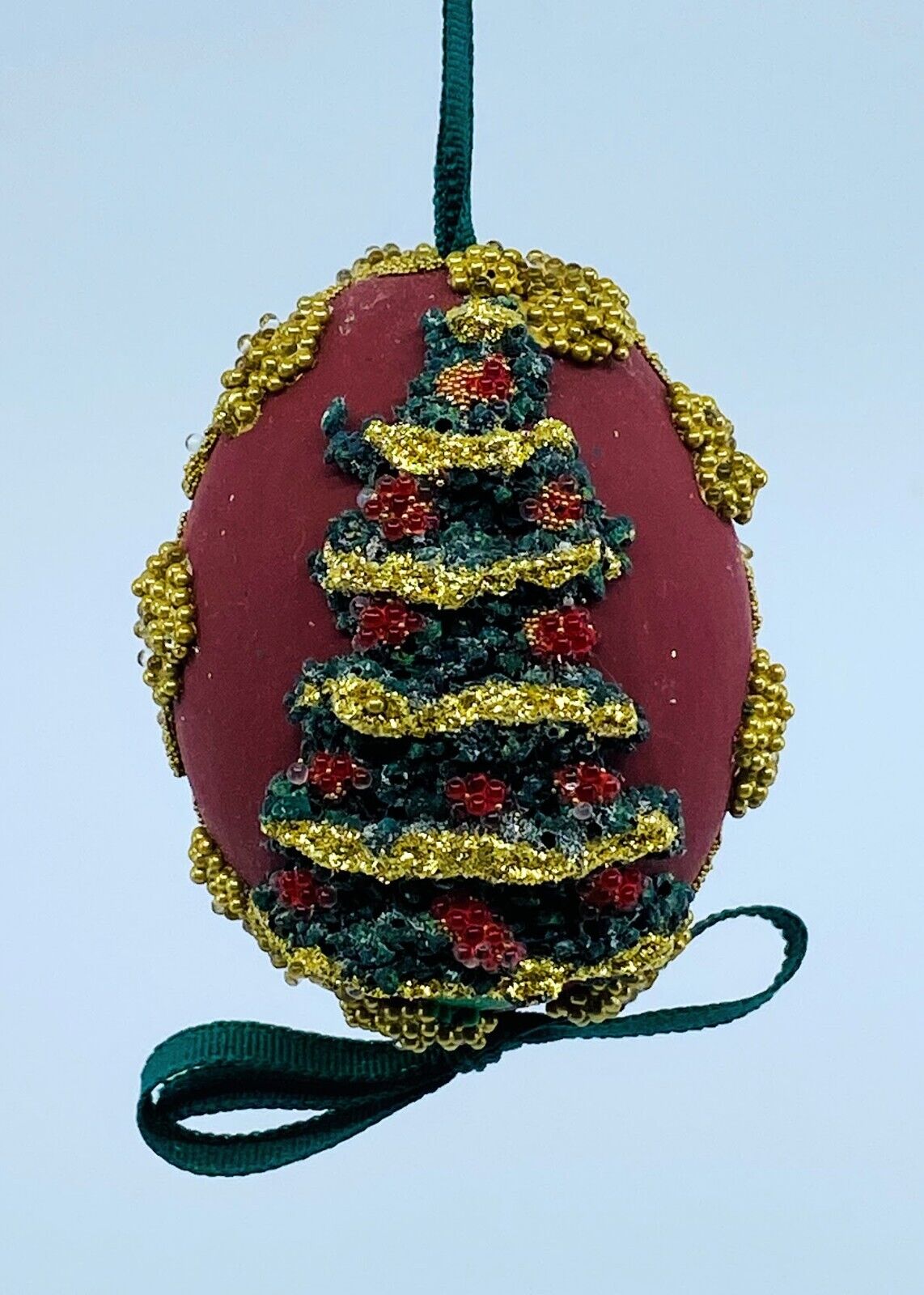 Christmas Ornament: Peter Priess Sparkling Christmas Tree, Burgundy Egg Ornament