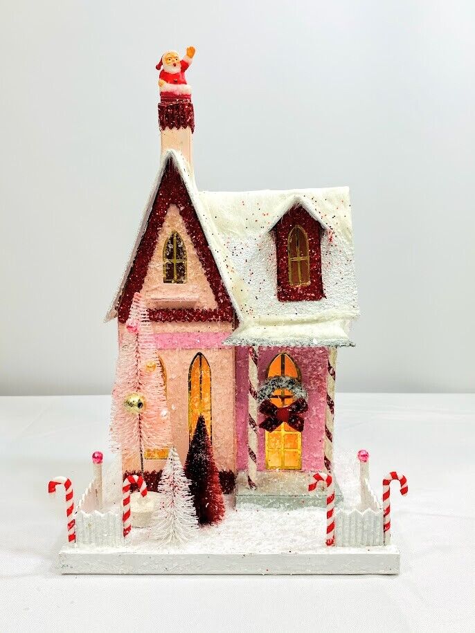 Cody Foster Christmas Light Up House, Putz, Glitter House, Candy Cane Cottage