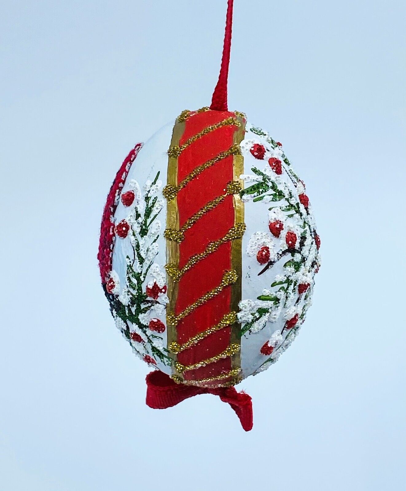 Christmas Ornament: Peter Priess Christmas Egg Ornament; Red Cardinal w/Florals