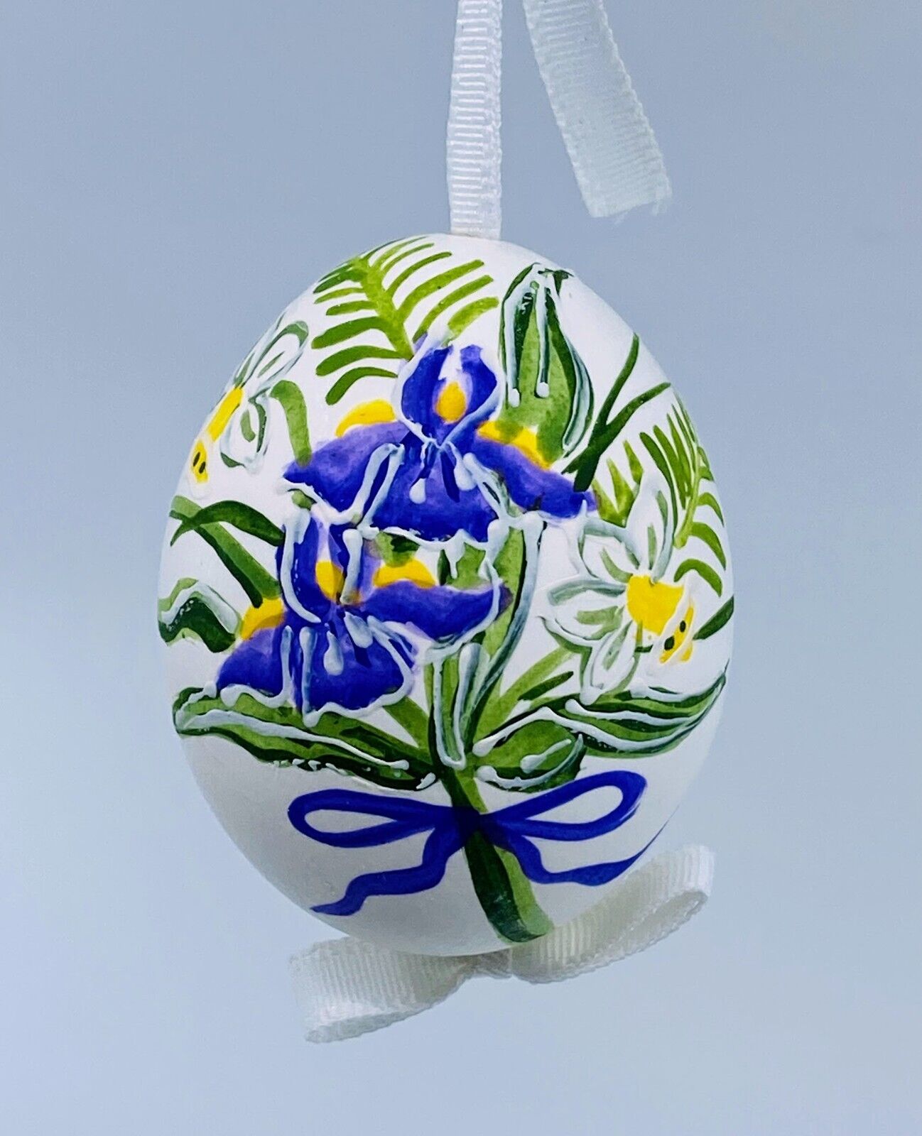 Easter Egg Ornament: Peter Priess; Dutch Spring Flower Bulb Motif w/Purple Bow