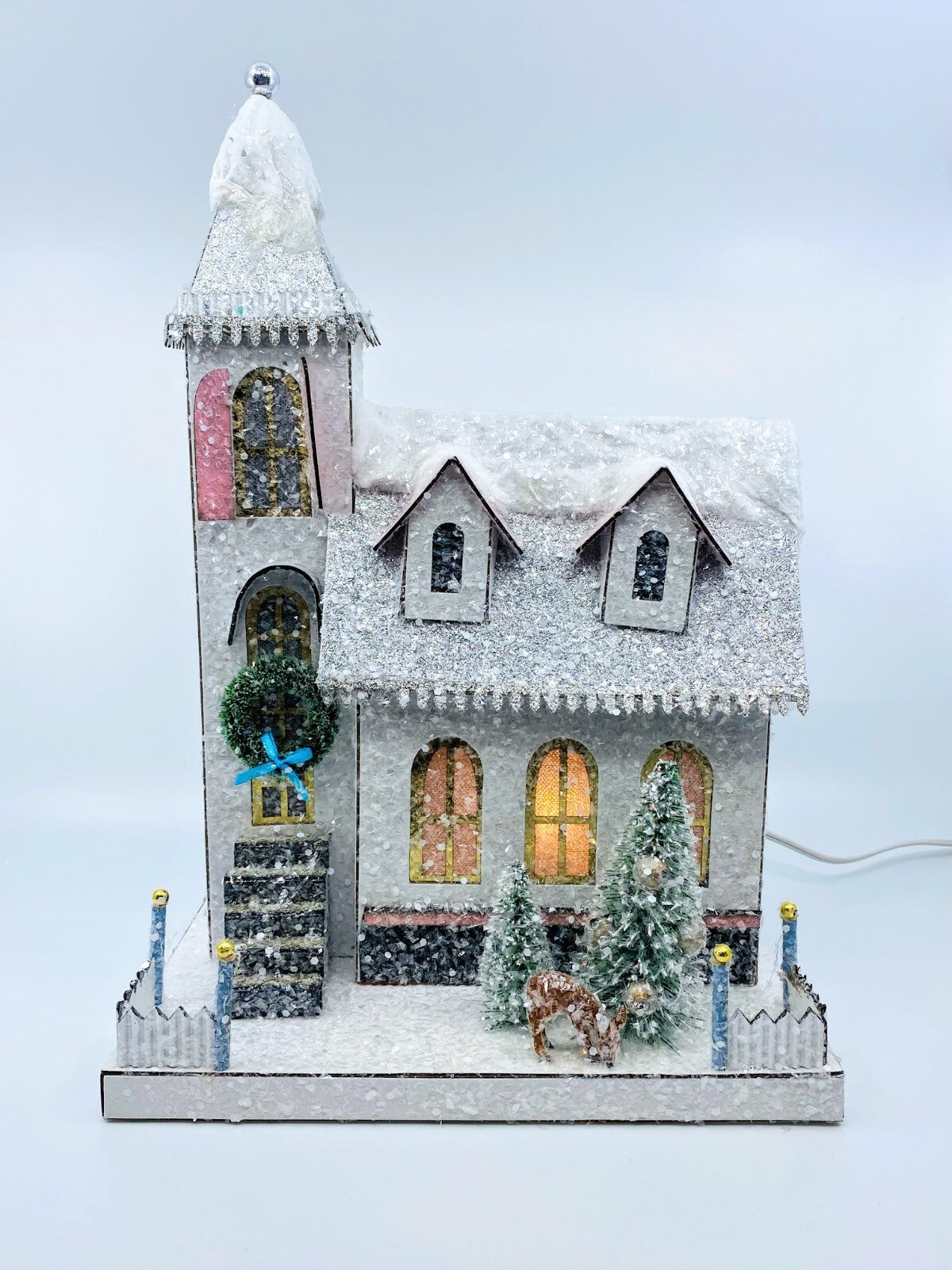 Cody Foster Christmas Light Up House, Glitter House, Peaceful Church, HOU-318