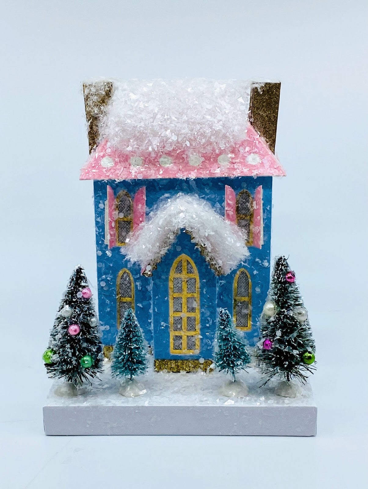 Cody Foster Light Up Christmas House, Glitter House, Petite Blue & Pink House