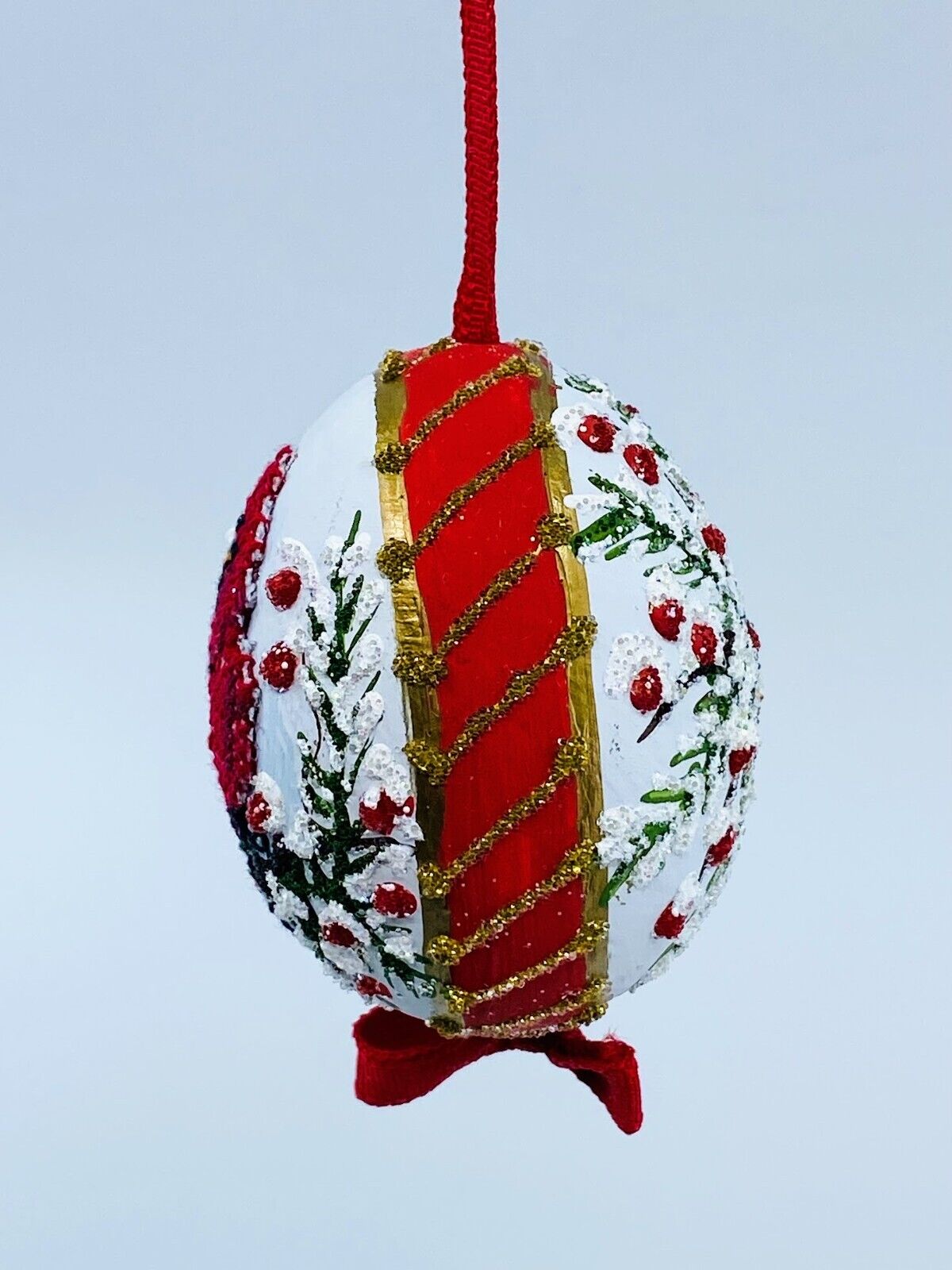 Christmas Egg Ornament: Red Cardinal w/Florals