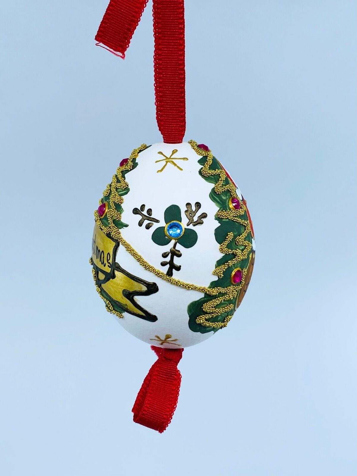 Christmas Egg Ornament: Santa w/Christmas Tree