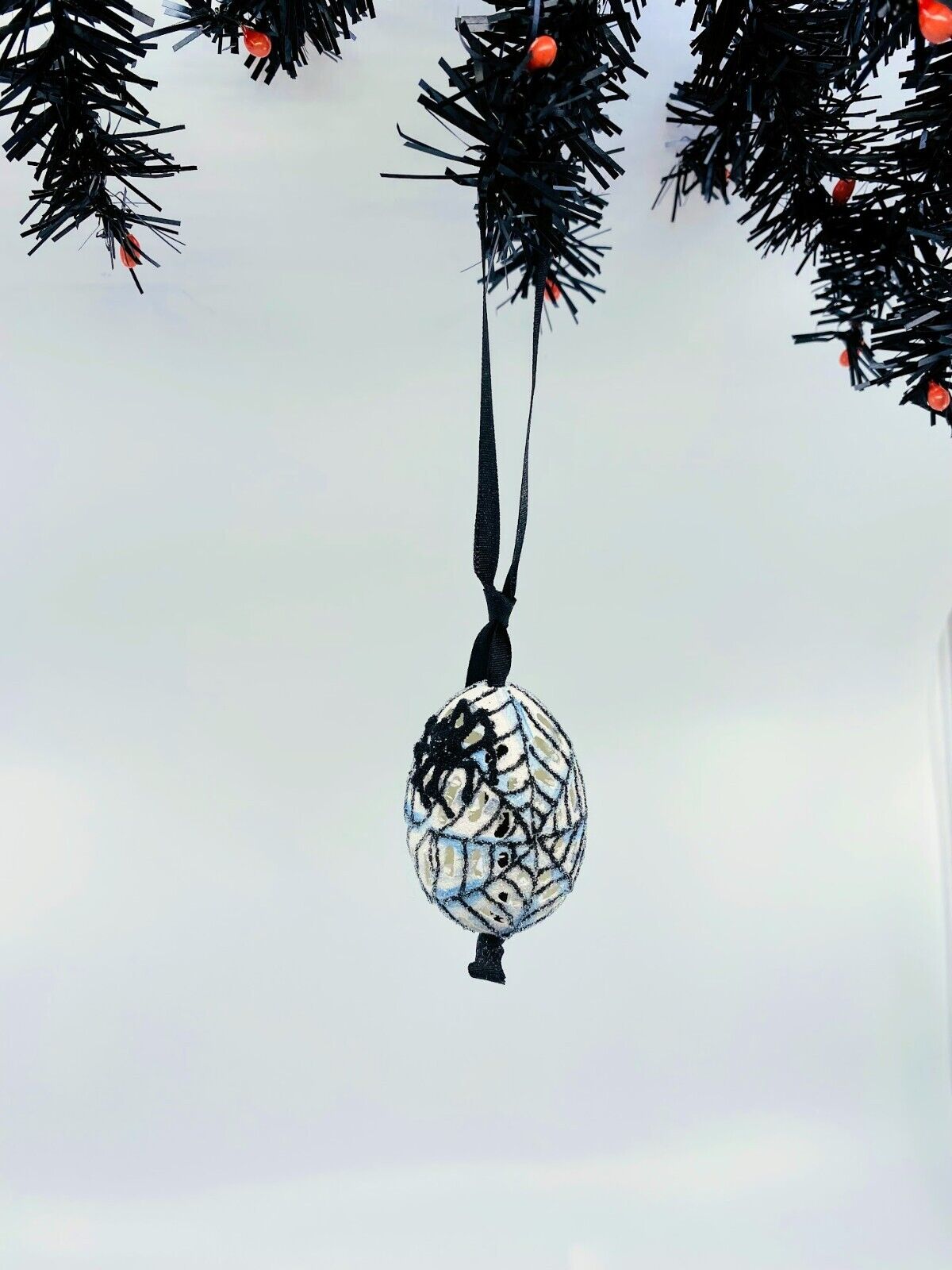 Halloween Ornament: Peter Priess Egg; Spooky Black Spider Web