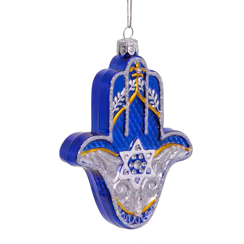 Kurt Adler: Hanukkah; Noble Gems™ Glass Hanukkah Hamsa Hand Ornament