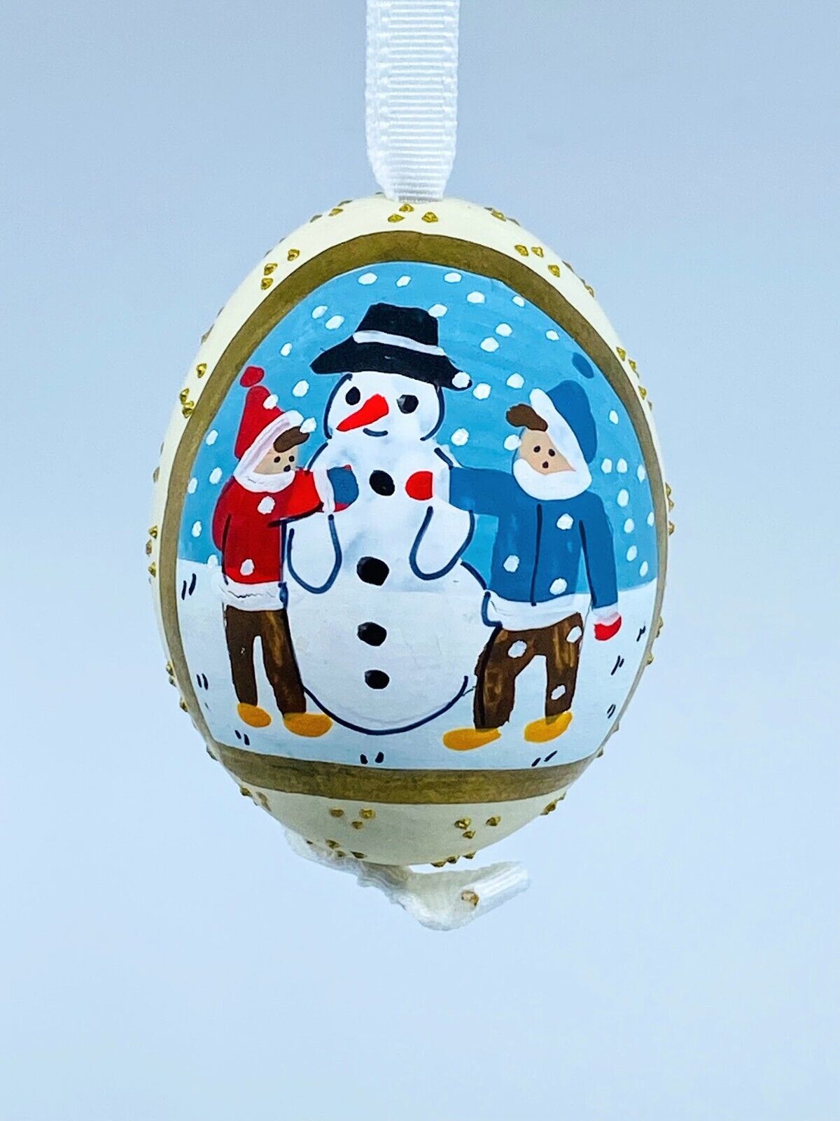 Christmas Ornament: Peter Priess Christmas Egg Ornament; Winter Fun Scene