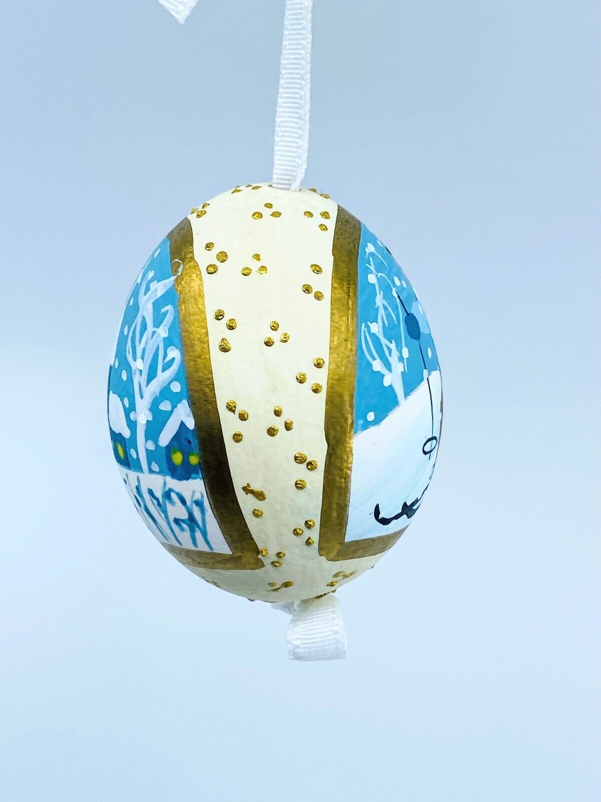 Christmas Ornament: Peter Priess Christmas Egg Ornament; Winter Fun Scene