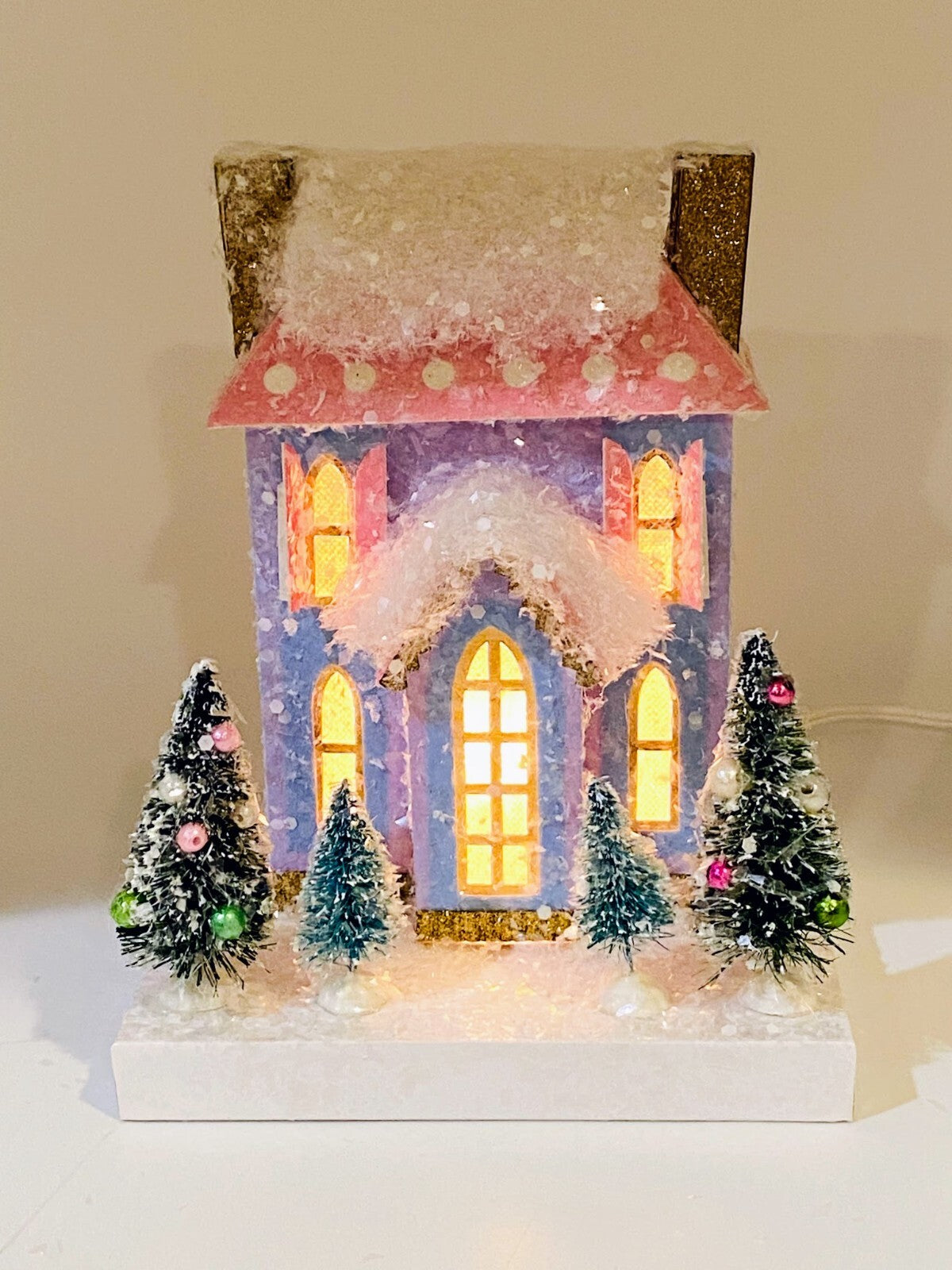 Cody Foster Light Up Christmas House, Glitter House, Petite Blue & Pink House