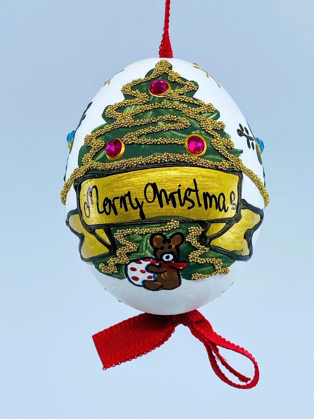 Christmas Egg Ornament: Santa w/Christmas Tree