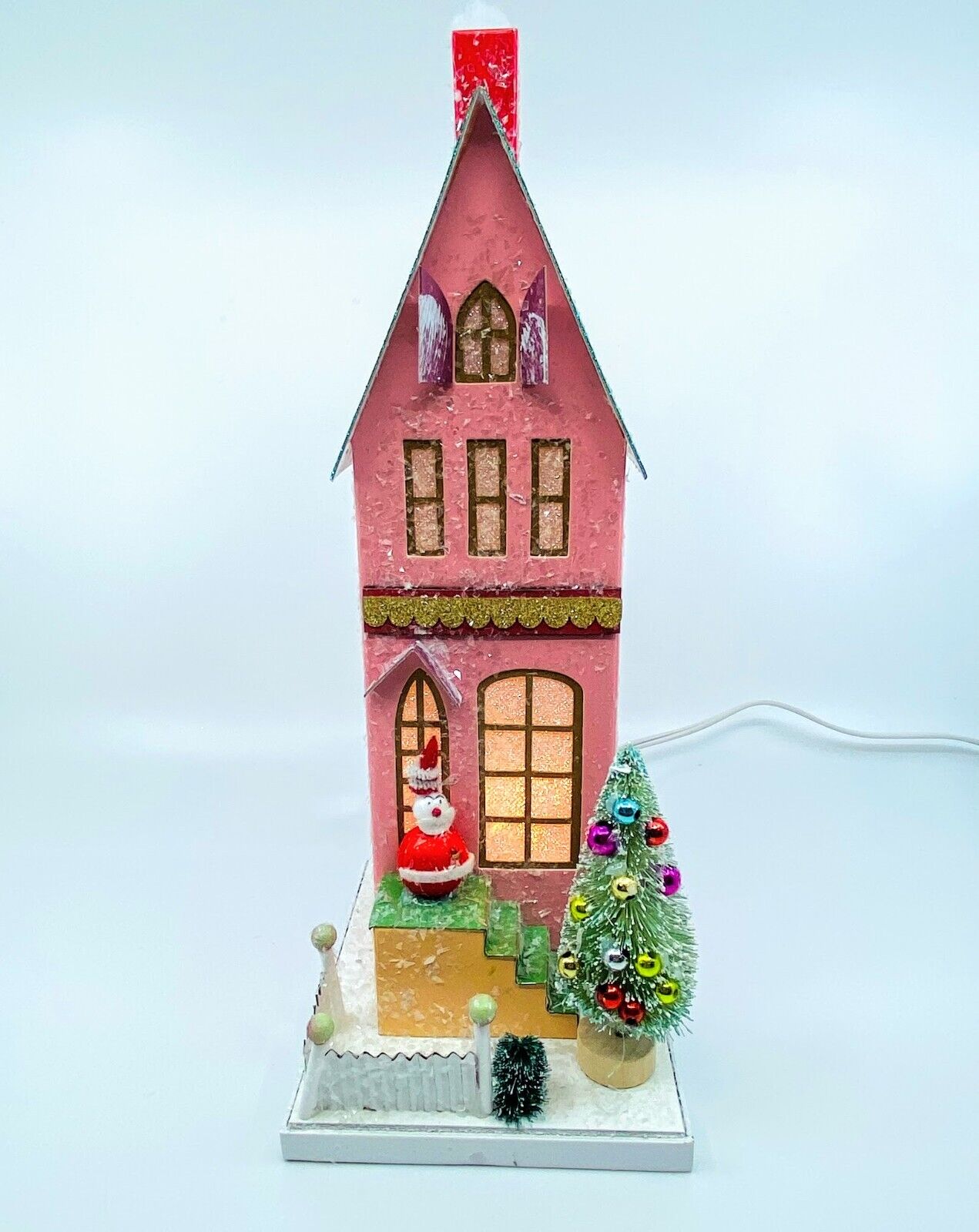 Cody Foster Christmas Light Up Glitter House, Vintage Santa Townhouse, HOU-336