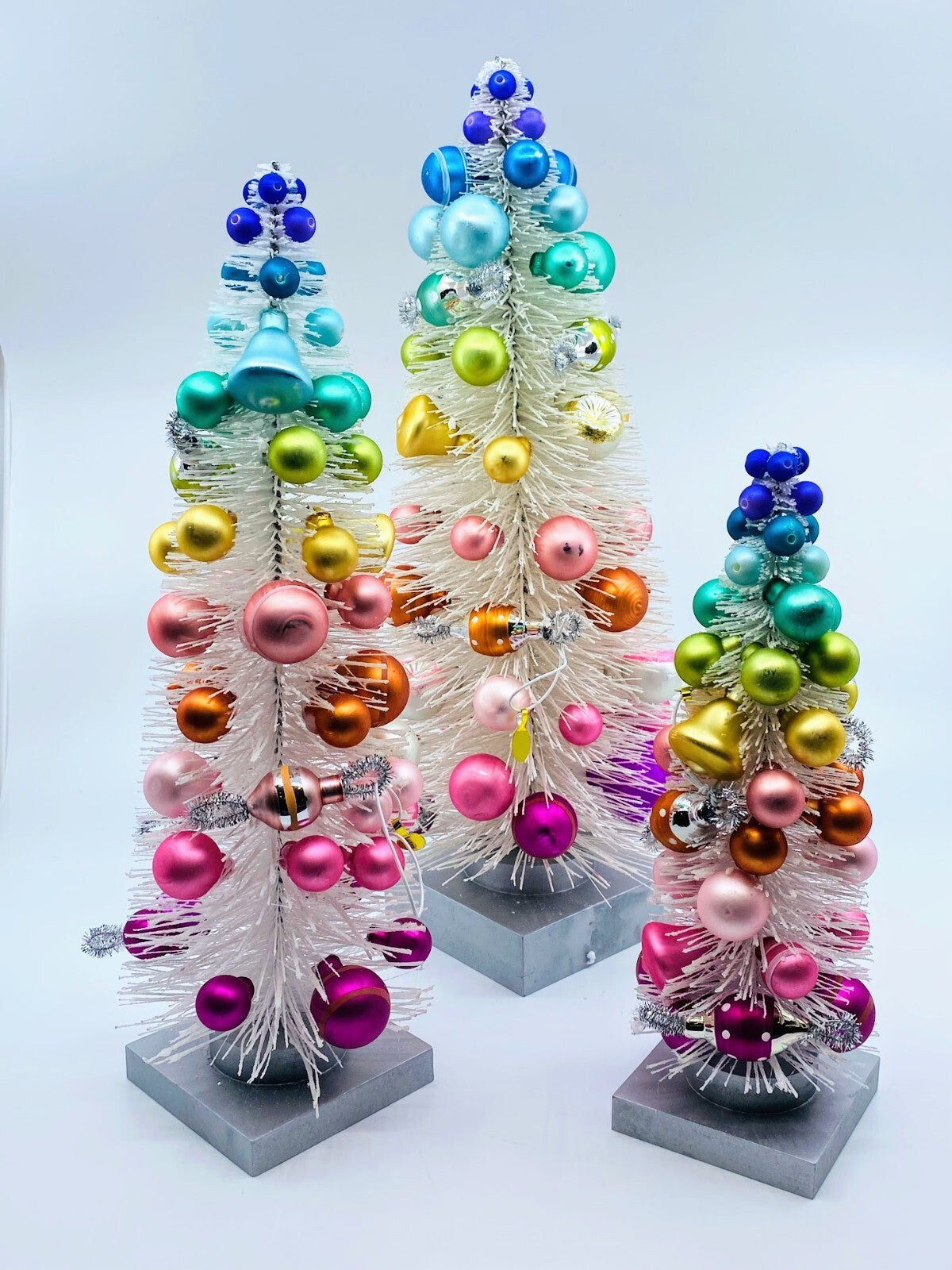 Cody Foster: Sisal Trees; White Rainbow Trees with Ornaments; Set of 3