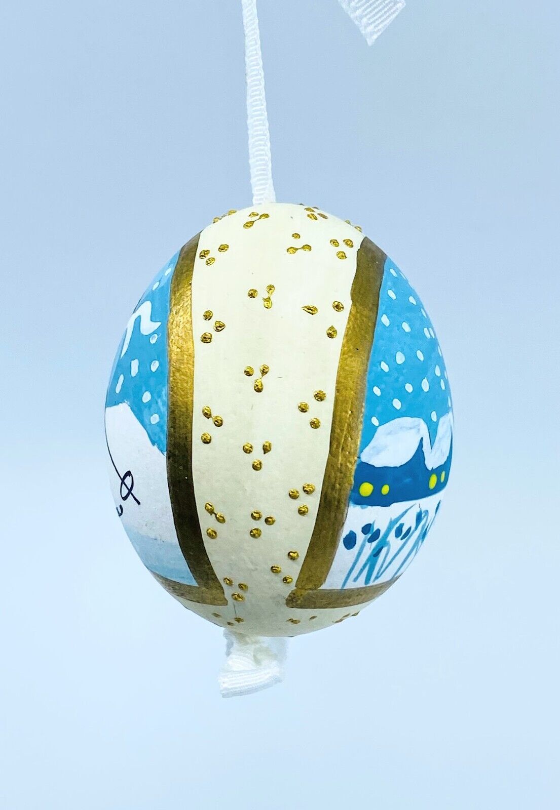 Christmas Ornament: Peter Priess Christmas Egg Ornament; Winter Fun Scene