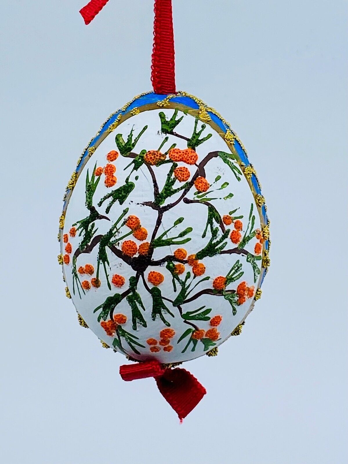 Christmas Egg Ornament: Red Cardinal w/Florals
