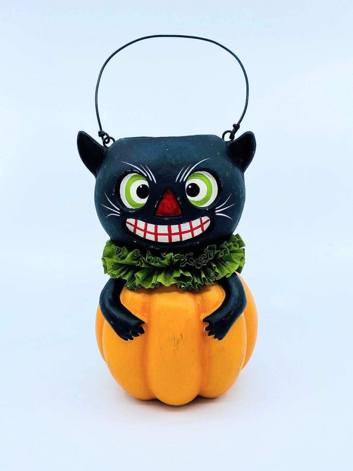 Bethany Lowe Designs: Halloween; Vintage Black Cat in Pumpkin Bucket