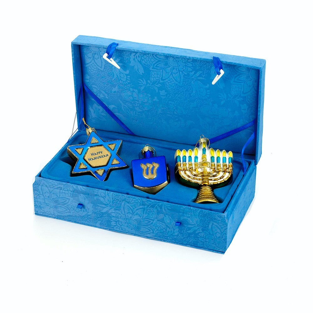 Kurt Adler: Hanukkah; Noble Gems™ Hanukkah Boxed Glass Ornaments, Box Set/3