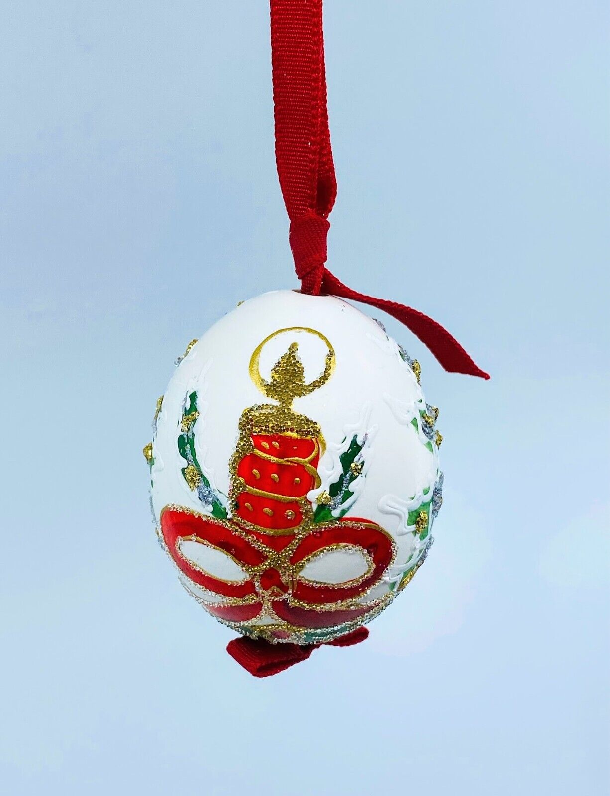 Christmas Egg Ornament: Festive Candles & Bells