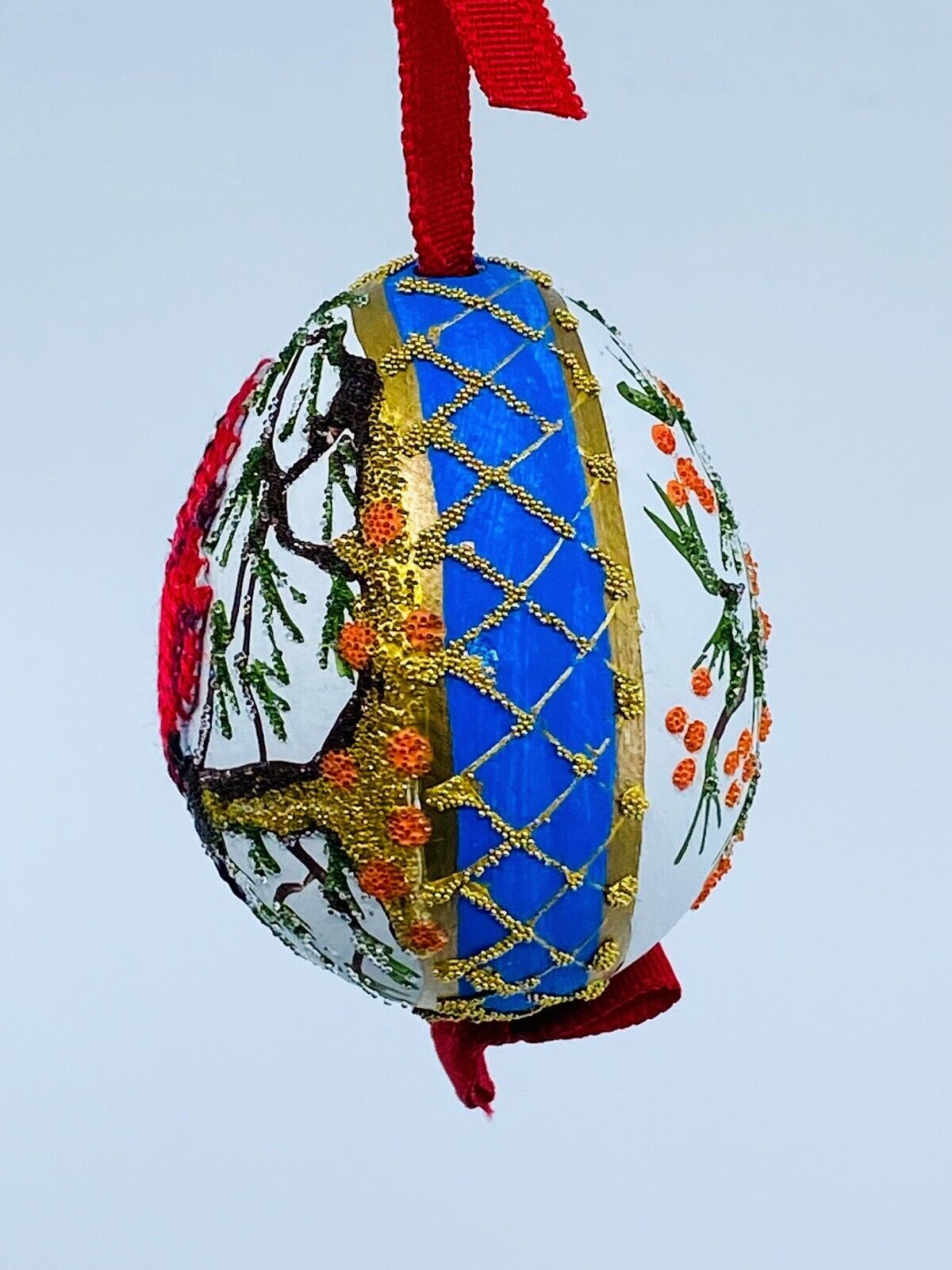 Christmas Egg Ornament: Red Cardinal w/Florals