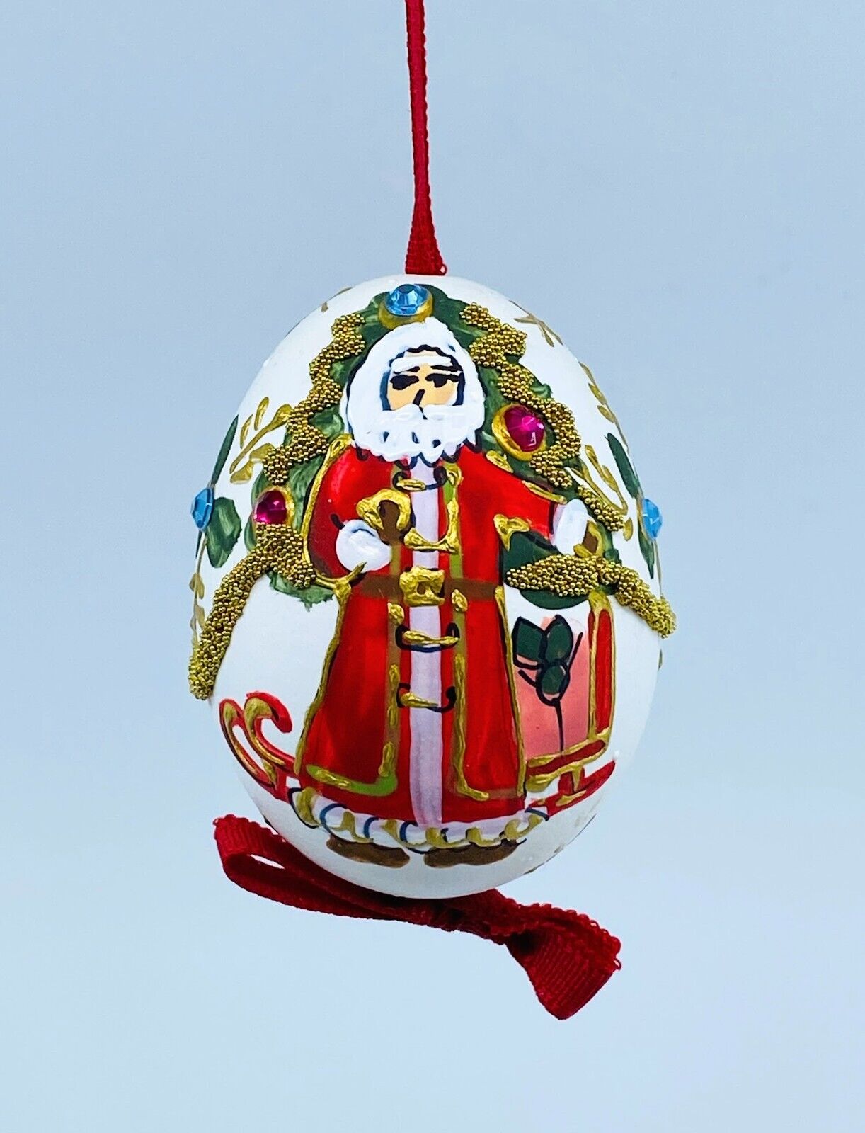 Christmas Ornament: Peter Priess Christmas Egg Ornament; Santa w/Christmas Tree