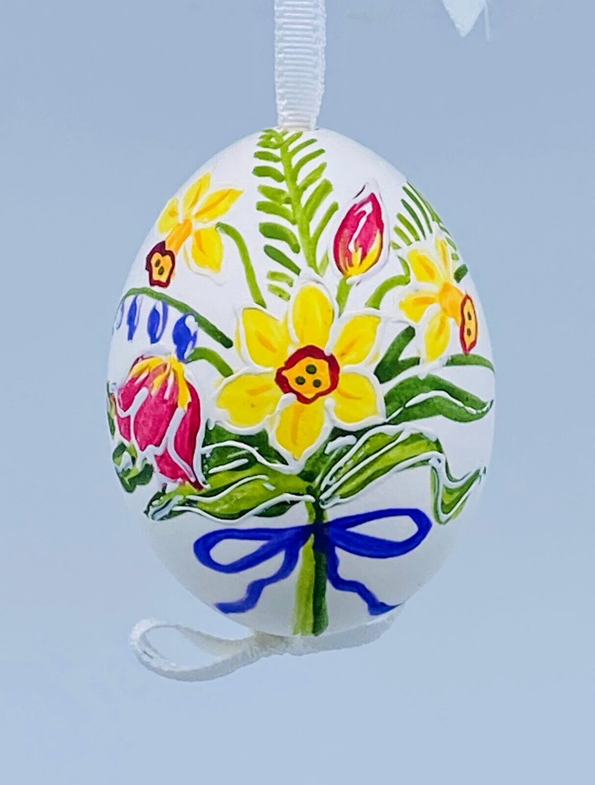 Easter Egg Ornament: Peter Priess; Dutch Spring Flower Bulb Motif w/Purple Bow