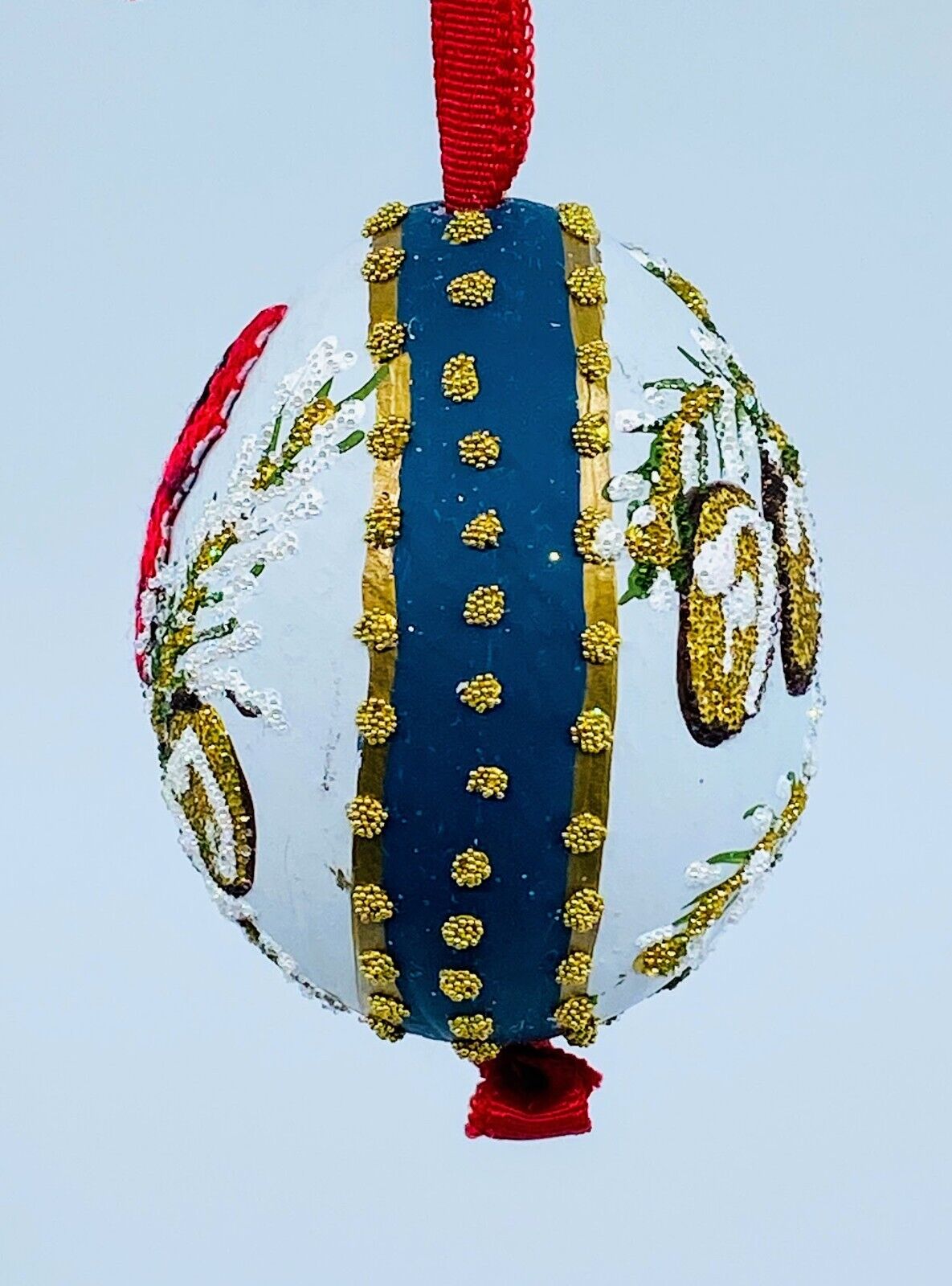 Christmas Egg Ornament: Red Cardinal w/Florals