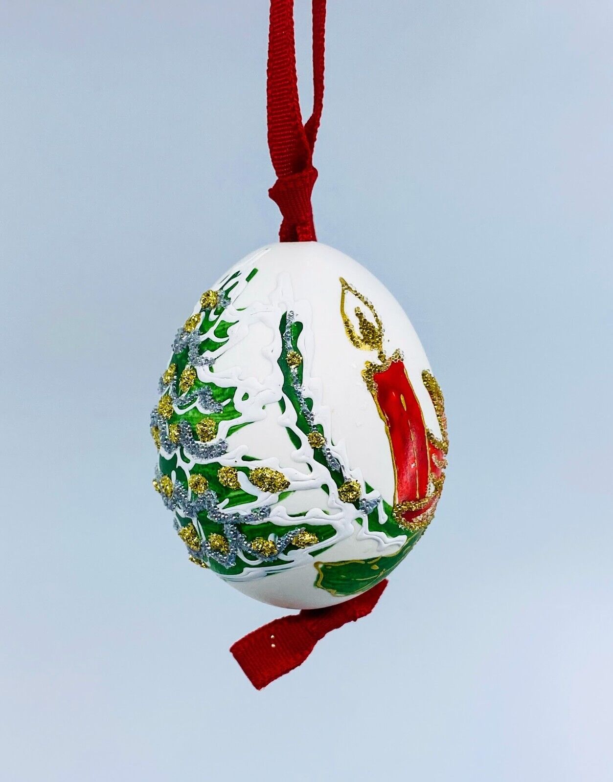 Christmas Egg Ornament: Festive Candles & Bells