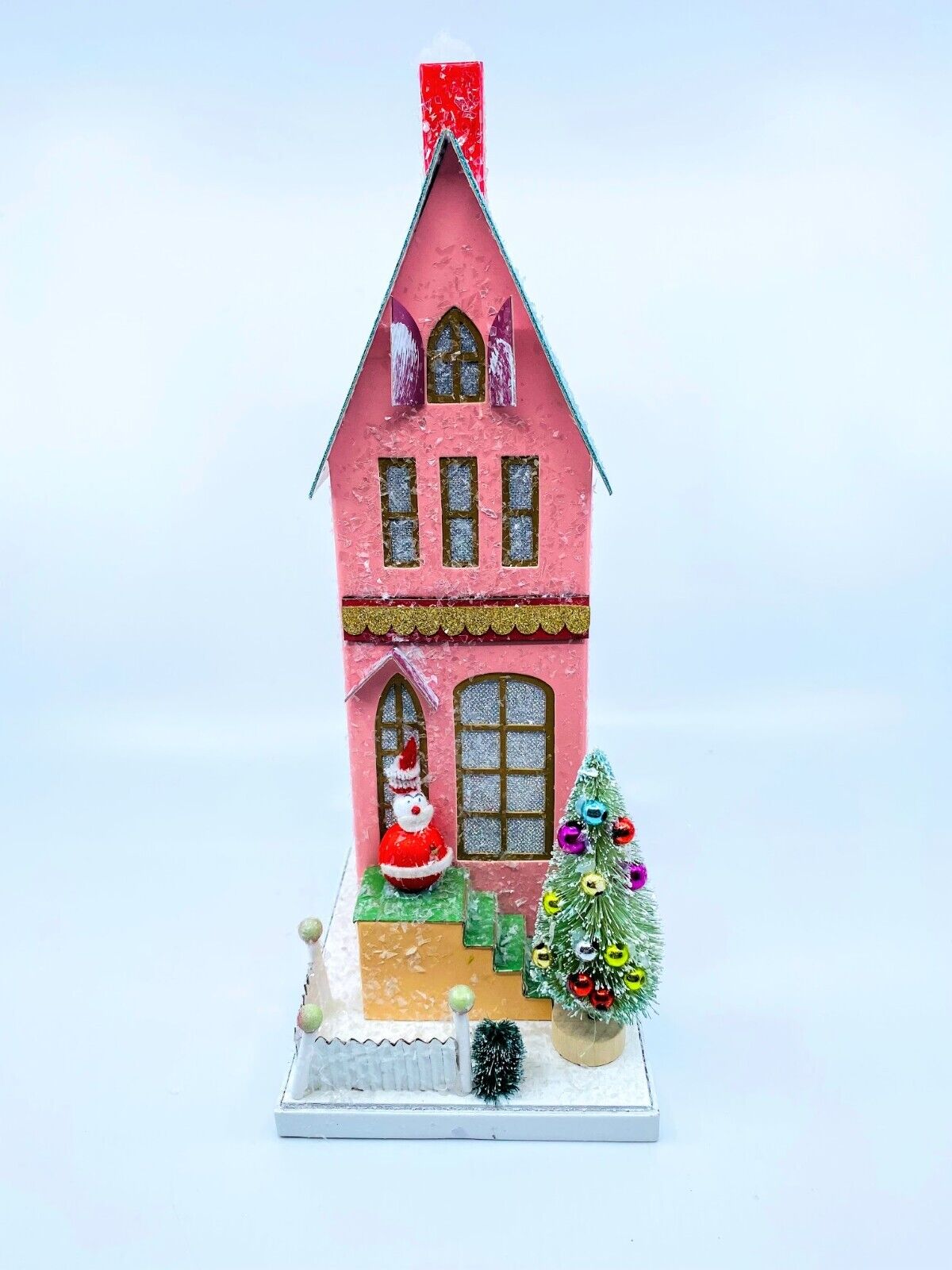 Cody Foster Christmas Light Up Glitter House, Vintage Santa Townhouse, HOU-336