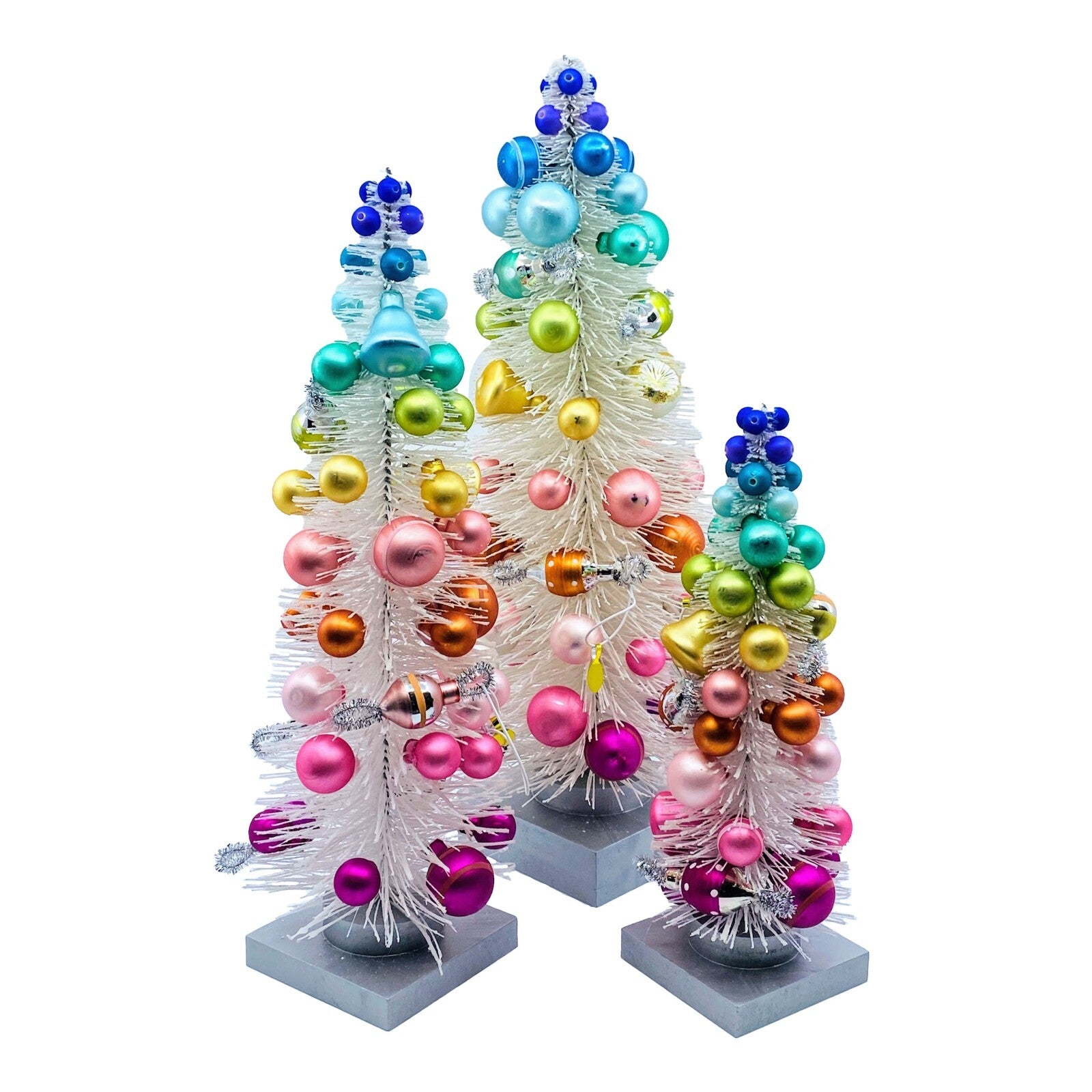 Cody Foster: Sisal Trees; White Rainbow Trees with Ornaments; Set of 3