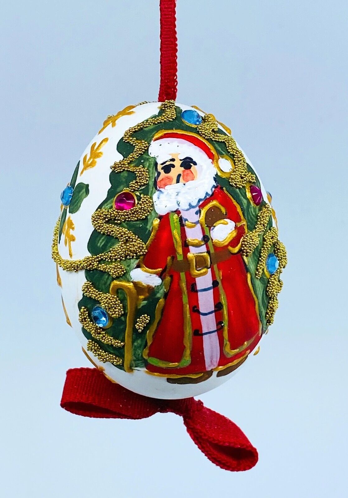 Christmas Ornament: Peter Priess Christmas Egg Ornament; Santa w/Christmas Tree