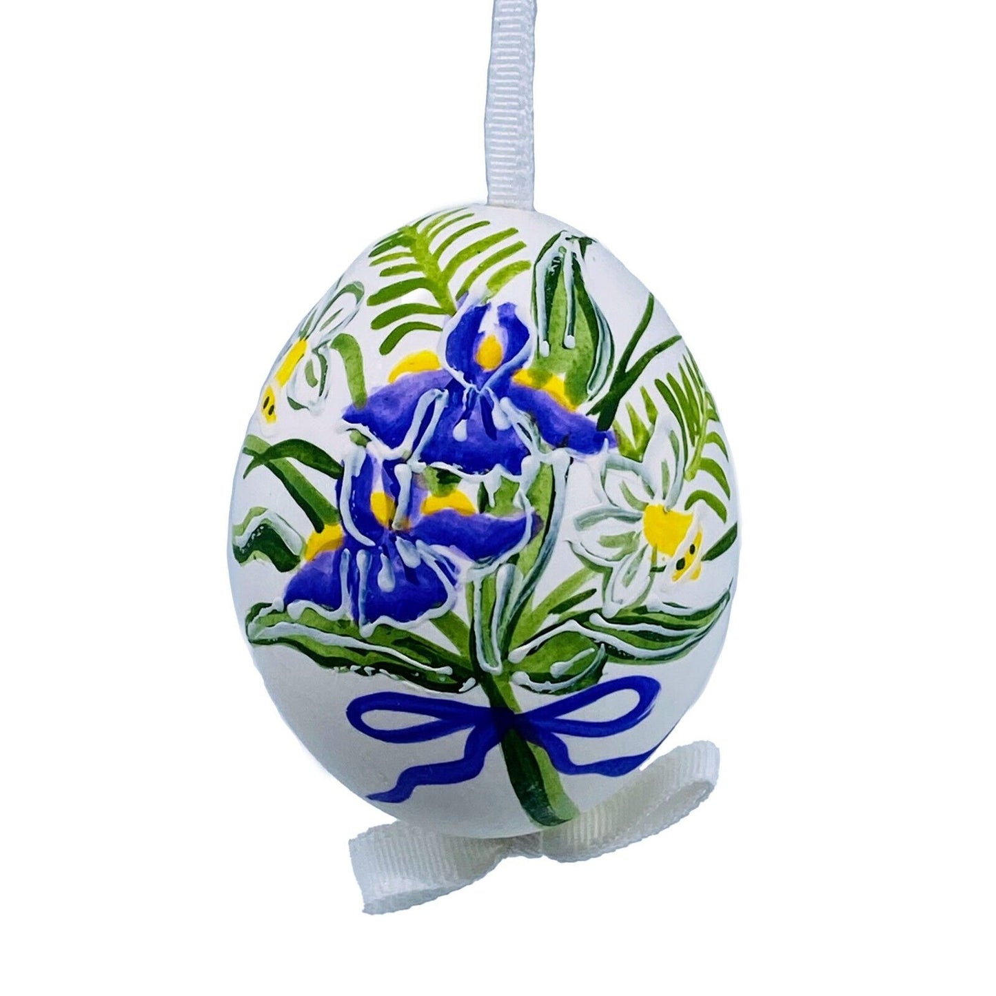 Easter Egg Ornament: Peter Priess; Dutch Spring Flower Bulb Motif w/Purple Bow