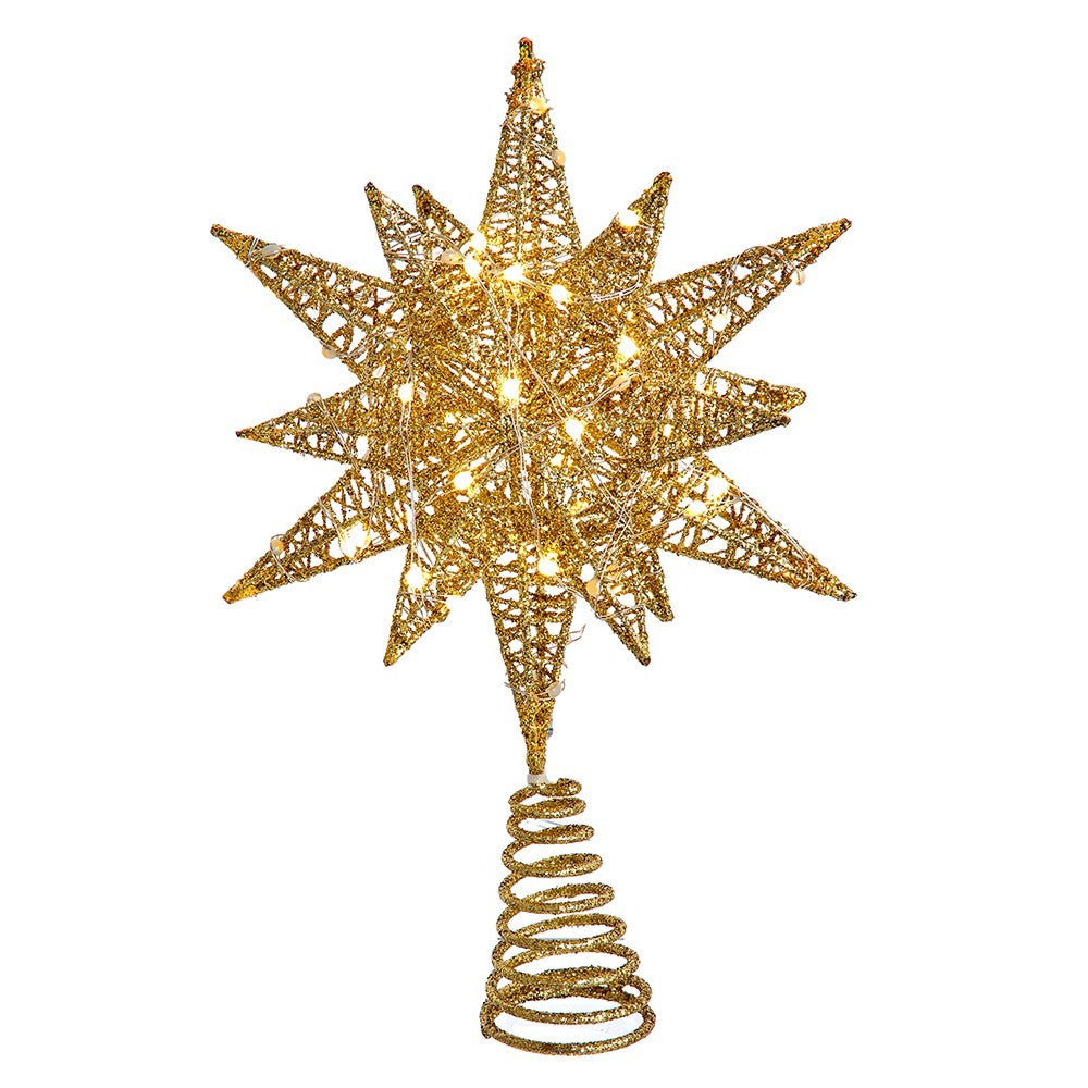 Kurt Adler Tree Topper: 11" Gold Starburst Pre-Lit LED, #AD1051GO
