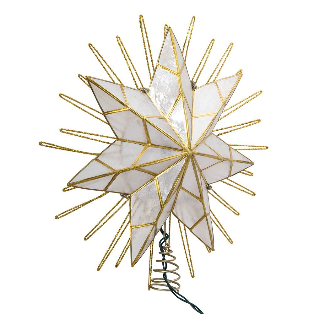 Kurt Adler Tree Topper: 14" 7pt Natural Capiz Star Pre-Lit, #UL3065