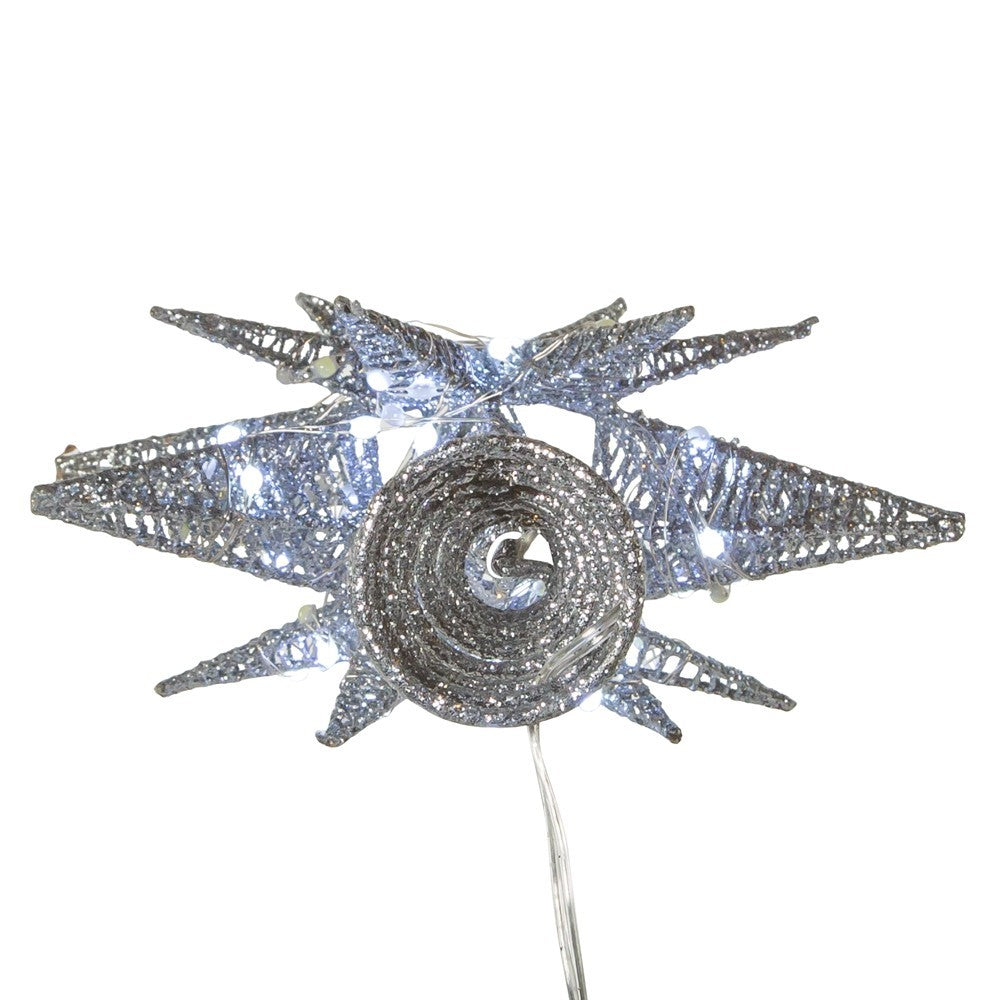 Kurt Adler Tree Topper: 11" Silver Starburst Pre-Lit LED, #AD1051S