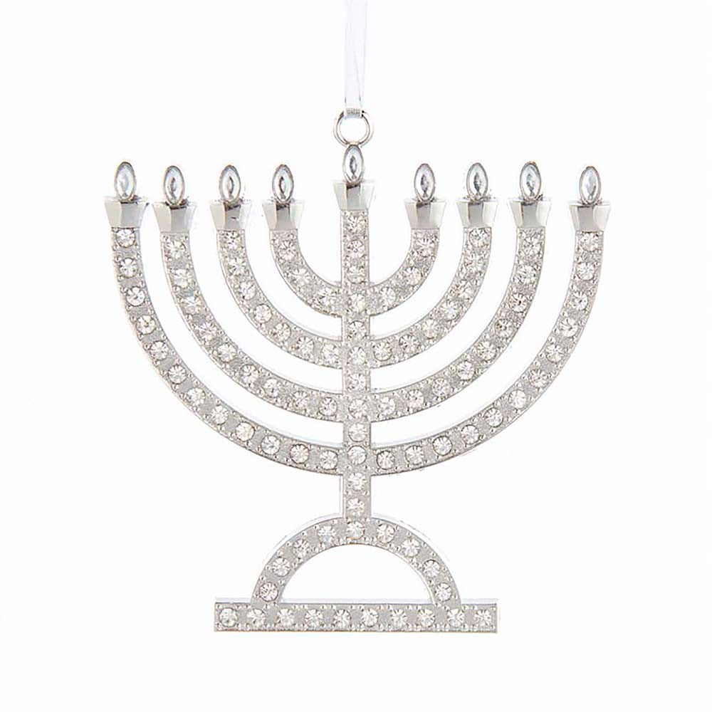 Kurt Adler: Hanukkah; 4" Metal Silver Menorah Ornament