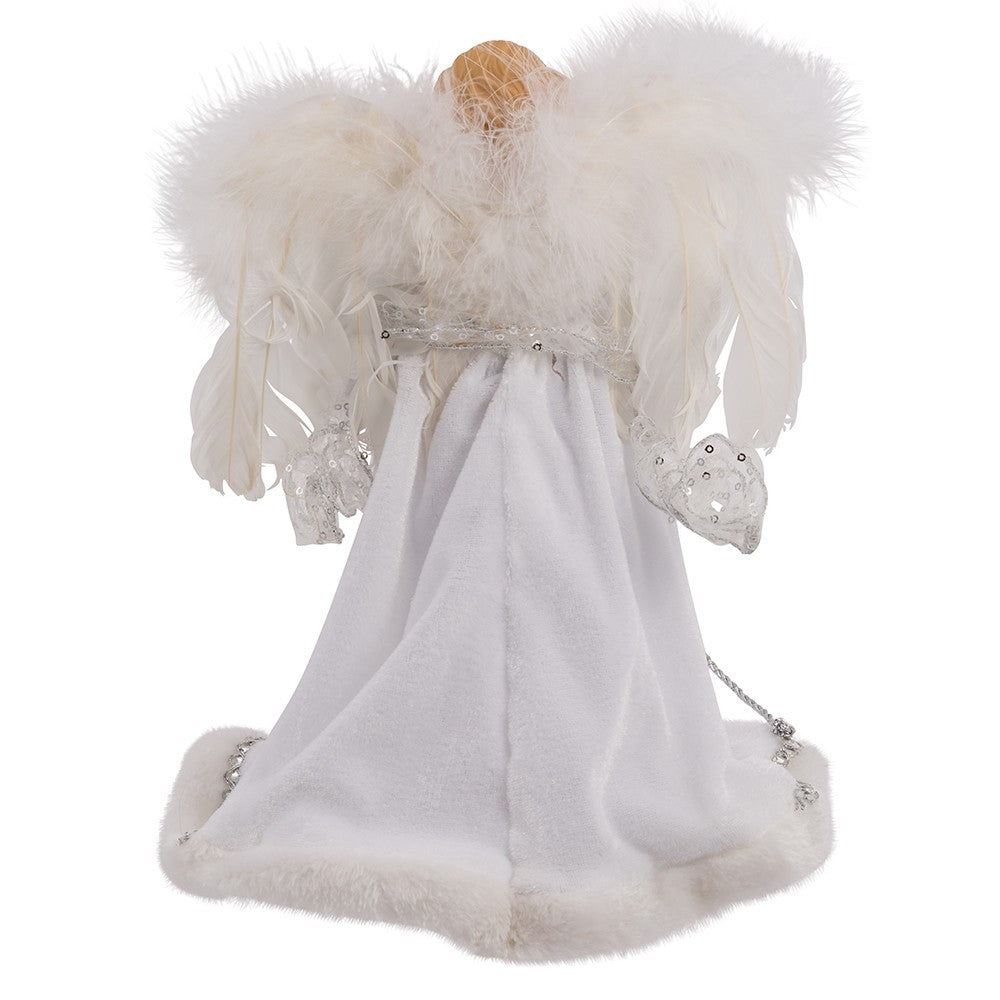 Kurt Adler Angel Tree Topper: 12" White & Silver, 10LT, #UL1089