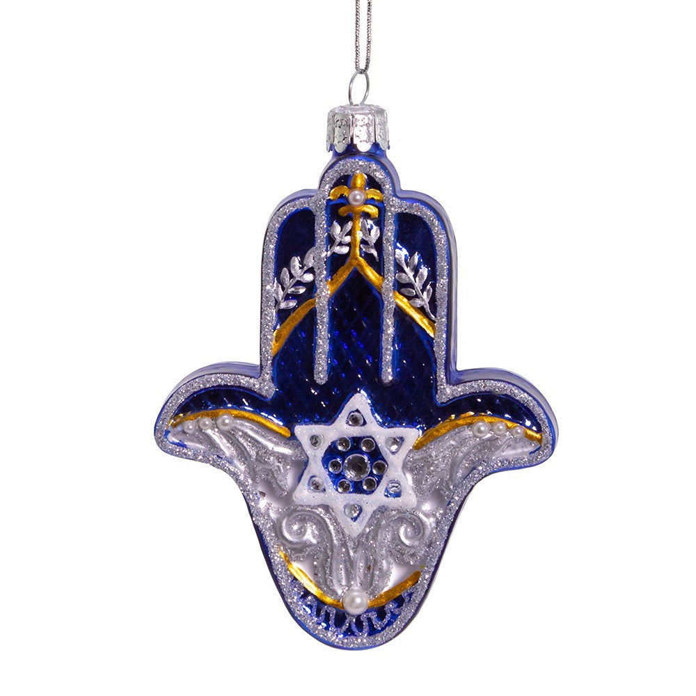 Kurt Adler: Hanukkah; Noble Gems™ Glass Hanukkah Hamsa Hand Ornament